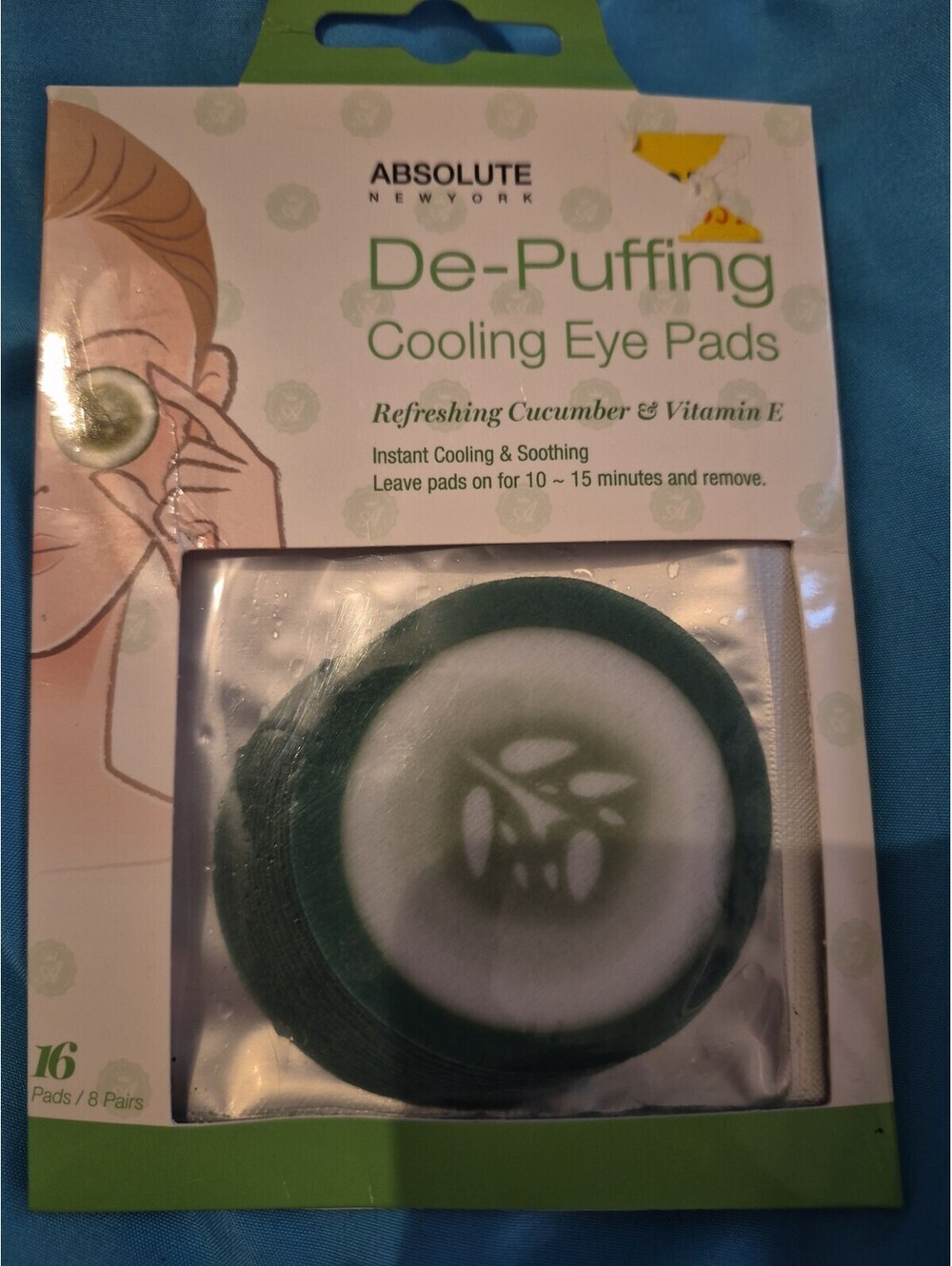 1 Pack Absolute New York De-Puffing Cooling Eye Pads- Aloe, Kiwi, Cucumber